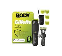 Gillette Labs Body + Intimate Coffret Homme, Tondeuse i5 et Rasoir, Noir | Kit de Rasage Conçu pour Le Corps, Le Visage et La Zone Intime, Accessoires Dédiés, 3 Sabots, Etui de Voyage
