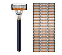 Coffret De Recharge De Rasoirs Pour Hommes 48 Pièces Avec Manche Gratuit, Lames En Acier Inoxydable Ultra-Tranchantes Pour Un Rasage En Douceur, Manche Sécurisé, Rasoir Pour Le Visage(48Pcs)