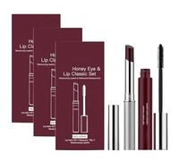 Coffret de rouge à lèvres et yeux au miel avec mascara imperméable, coffret cadeau de maquillage au miel noir, baume à lèvres teinté hydratant naturel non collant pour femme (3Set)