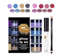 Coffret de rouges à lèvres pailletés - Waterproof et anti-bavures, gloss pailleté 4 couleurs, base et pinceau inclus, poudre à lèvres scintillante longue tenue.