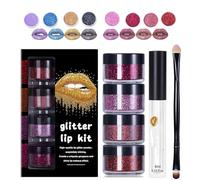 Coffret de rouges à lèvres pailletés - Waterproof et anti-bavures, gloss pailleté 4 couleurs, base et pinceau inclus, poudre à lèvres scintillante longue tenue.