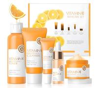 Coffret de soins à la Vitamine C, 5 Pièces Coffret Soin Visage Femme, Skin Care, Contenir Sérum à la Vitamine C, Nettoyant, Tonique, Yeux Sérum, Crème, Ensemble Hydratant Apaisant pour e Visage Anti