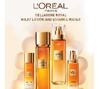Coffret de soins L'Oréal Paris Age Perfect Collagene Royal, Lotion Lactée et Eau Essence, 65 ml + 50 ml ou 130 ml + 110 ml, Comprend une Eau Essence Visage Mini Pot de Miel et une Lotion Pot de Miel,