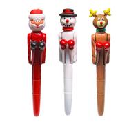 Coffret de stylos à bille de Noël - trois stylos à bille fantaisistes avec mécanisme à poussoir, renne, père Noël et bonhomme de neige, stylo amusant pour l'école, le bureau, les notes, les cadeaux et