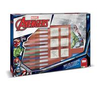 Coffret de tampons - MULTIPRINT - 4873 - Avengers - 7 tampons bois et latex, 12 feutres Giotto, règle, album coloriage