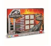 Coffret De Tampons - - 4975 - Jurassic World - 7 Tampons Bois Et Latex, 12 Feutres Giotto, Regle, Album Coloriage