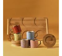 Coffret de tasses à café pour 6 personnes avec plateau en bambou Karaca, coloré, 90 ml