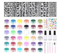 Coffret de tatouages pailletés pour enfants, 36 couleurs pour filles et garçons, 220 pochoirs dont 5 pinceaux et 3 colles, cadeau pour Halloween, anniversaire, fête, Noël