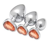 Coffret De Trois Pièces Équipement D'Entraînement Fessier En Acier Inoxydable Avec Strass Orange En Forme De Cœur - 3 Tailles Pour Fitness