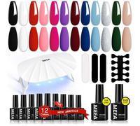 Coffret de vernis à ongles semi-permanents de 19 pièces, 12 couleurs, base coat et top coat inclus, avec lampe UV 6W