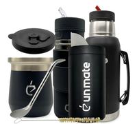 Coffret de Voyage Yerba Maté 7 en 1 Un Mate Travel Kit Complet Thermolid DualFlow PRO - bouteille isotherme 1000 ml, Automate 500 ml, Tasse Isotherme 230 ml, Bombilla, Boîte 250 g, Brosse (Noir)