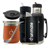 Coffret de Voyage Yerba Maté 7 en 1 Un Mate Travel Kit Complet Thermolid DualFlow PRO - bouteille isotherme 1000 ml, Automate 500 ml, Tasse Isotherme 230 ml, Bombilla, Boîte 250 g, Brosse (Rose)