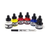 Daler Rowney – Encres acryliques Set primaire 6 x 29,5 ml + 1 marqueur Couleurs primaires
