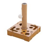 Coffret d'Enrichissement Grattoir Puzzle pour Chat,Protecteur de Meubles en Bois - avec Balle à Clochette et Lime à Griffes pour Chat,pour Animaux de Compagnie Jeu d'Intérieur à la