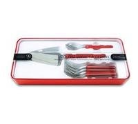 Laguiole Évolution - Coffret service à dessert 7 pièces - Coffret cadeau - Fourchettes à dessert et pelle à tarte en acier inoxydable et ABS Acidulé rouge