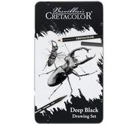 CRETACOLOR Deep Black, Drawing Set, set de dessin et d'esquisse noir profond, 10 pièces, non toxique, hautement pigmenté, y compris gomme et essuie-papier, convient aux artistes et aux débutants