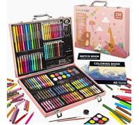 Coffret dessin enfant 150 pièces kit coloriage art set mallette rose rose KIT DE DESSIN