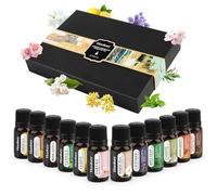 Coffret d'Huiles Essentielles 12 x 10ml - Aromathérapie, Diffuseur Huiles Essentielles, Massage, Yoga, SPA, Lavande, Rose, Freesia, Feuilles de Menthe, Vanille, Bois de santal,Huile Essentielle Rose