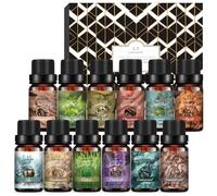 Coffret D'huiles Essentielles pour Diffuseurs, 12x 10ml huile essentielle d'aromathérapie naturelle pure aux notes boisées Coffret idéal pour fabrication de savons,bougies,Noël D'anniversaire cadeau