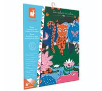 Janod - Coffret Strass Diamond Painting Phosphorescents La Jungle - Kit Créatif avec Tableau + Stickers à Décorer avec Strass Phosphorescents - Activité DIY Dès 6 Ans