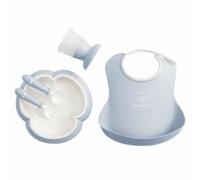 Coffret Dîner : Bavoir, Assiette, Couverts Et Verre Bébé Bleu Pastel Babybjorn