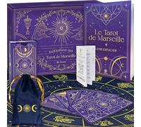 Coffret d'Initiation au Tarot de Marseille : Tarot Divinatoire + Livre de 205 Pages + Nappe Divinatoire Bleue & Pochon. Idéal pour Débutants (Nappe Bleue)