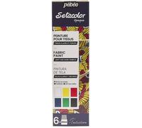 Pébéo - Setacolor Set Initiation - Peinture Tissus Opaque Mat - Kit de 6 couleurs opaques, Base Eau - 6 Flacons de 20 ml - Blanc + Jaune citron + Vermillon + Bleu jean + Vert végétal + Noir 756481