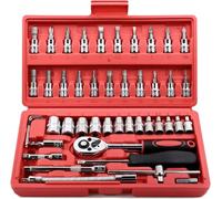 Coffret Douille Cliquet pour Outillage Jeu De Clés À Cliquet À Douille D'entraînement De 1/4 Pouces Avec Jeu Douilles À Embouts Barre Métrique Et D'extension Pour La Réparation Automobile 46 Pièces