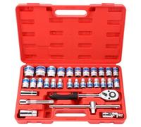 Coffret Douille Cliquet pour Outillage Jeu D'outils Mécaniques 32 Pièces Entraînement 1/2 Pouces Standard Profondes Jeu Clés À Cliquet Kits D'outils Mécaniques Réparation Automobile Usage Automobile