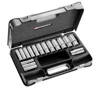 Coffret douilles 1/2 longues 6 pans métriques FACOM - 16 pièces - S.405AE", Argent