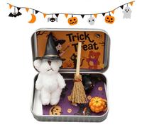 Coffret d'Ourson d'halloween, Ourson en Peluche Artisanal avec Chapeau de sorcière, Balai, Citrouille et Chat, Petit Compagnon d'assistance émotionnelle, Cadeau pour Enfants, Amis et Famille