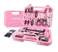 Coffret d'outils rose WORKPRO 258 pièces pour femmes, boîte à outils domestique de base avec marteau et tournevis, kit d'outils portable pour rép