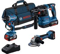 Pack 3 outils BOSCH 18V : Perceuse-Visseuse GSR + Meuleuse angulaire GWS + Perforateur SDS Plus GBH + Batterie ProCORE18V 3x4,0Ah + Chargeur GAL 1880 SAC (C)