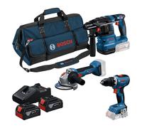 Coffret d'outils sans fil BOSCH (GSR 18 V-65 + GBH 18 V-22 + GWS 18 V-8, 2 x GBA 18 V 4,0 Ah, GAL 18 V-4, M-BAG, boîte) 0615A50094