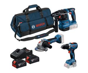 Coffret d'outils sans fil BOSCH (GSR 18 V-65 + GBH 18 V-22 + GWS 18 V-8, 2 x GBA 18 V 4,0 Ah, GAL 18 V-4, M-BAG, boîte) 0615A50094