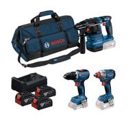 Coffret d'outils sans fil Bosch (GSR 18 V-65 + GDX 18 V-285 + GBH 18 V-22, 3 batteries GBA 18 V 5,0 Ah, GAL 12 V-18 V-80) 0615A50093