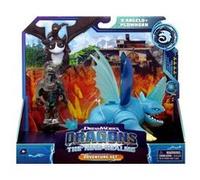 Coffret dragons les neuf royaumes dragon gris bissocorn avec battement des ailes + dresseur d'angelo - viking - set figurine avec carte Gris