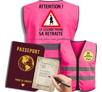 Coffret Drôle avec Gilet Réfléchissant + Livre d'Or | Cadeau Original pour un Nouveau Départ ou un Changement de Vie (Attention ! Retraitée en action !)
