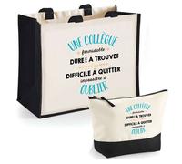 Coffret duo (cabas + trousse) - PLANETEE - Une Collègue aussi géniale - Jute & coton - Fabrication française - Impression DTF HD