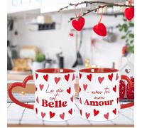 Coffret Duo de Mugs Amoureux - ""Je t'aime de tout mon cœur""