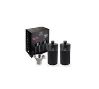 Coffret Cadeau - Duo De Moulins À Poivre Et À Sel Manuels Line Noir Mat 12 Cm Et Son Entonnoir En Inox Night Chic