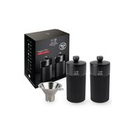 Coffret Cadeau - Duo De Moulins À Poivre Et À Sel Manuels Line Noir Mat 12 Cm Et Son Entonnoir En Inox Night Chic