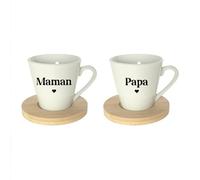 Coffret Duo Maman Papa - Tasses À Café & Sous-Tasses Bambou