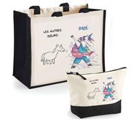 Coffret duo - PLANETEE - Sœurs Les Autres vs Moi - cabas & trousse jute naturel - Impression DTF HD - Fabriqué en France