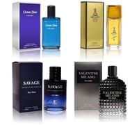 Coffret Eau De Cologne 4 Pièces Pour Homme (Savage Ext/Valentine Milano/Vintage Heroes/Ocean Blue) Eau De Parfum Pour Homme Notes Boisées, Épicées, D'agrumes Et Aromatiques Parfum Longue Durée