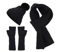 Coffret Echarpe Bonnet Homme Laine, Ensemble Hiver Tricoté Beanie Bonnet Écharpe Gants Antidérapants Casquettes En Tricot Épais Avec Doublure Polaire Taille Unique Pour Voyage Extérieur