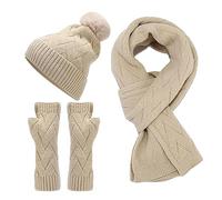 Coffret Echarpe Bonnet Homme Laine, Ensemble Hiver Tricoté Beanie Bonnet Écharpe Gants Antidérapants Casquettes En Tricot Épais Avec Doublure Polaire Taille Unique Pour Voyage Extérieur