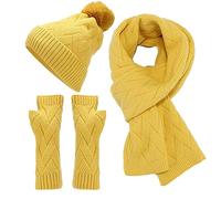 Coffret Echarpe Bonnet Homme Laine, Ensemble Hiver Tricoté Beanie Bonnet Écharpe Gants Antidérapants Casquettes en Tricot Épais avec Doublure Polaire Taille Unique pour Voyage Extérieur