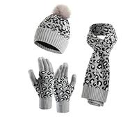 Coffret Echarpe Bonnet Homme Sport, avec Doublure en Polaire Cosy Ensemble Thermique Tricoté Hiver 3 en 1 Chapeau Bonnet d'hiver Écharpe Et Gants À Écran Tactile Unisexes pour Voyage Extérieur