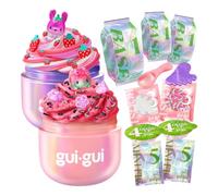 Coffret Éclat fruité Gui Gui avec des slimes parfumés à la Texture nuageuse et Beurre, 2 Outils Premium, Un Gua Sha et Une cuillère, rituel en 5 étapes et Figurine à Collectionner